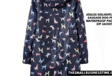 joules golightly navy sausage dog printed waterproof packaway zip jacket