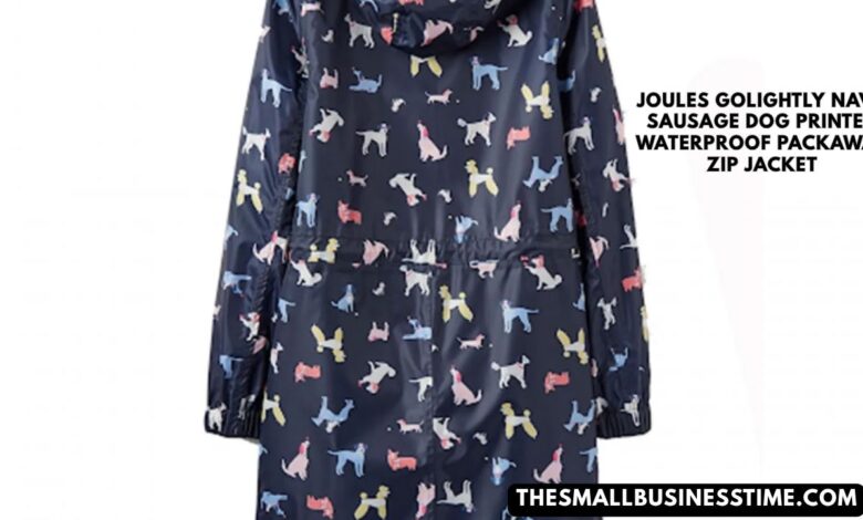 joules golightly navy sausage dog printed waterproof packaway zip jacket